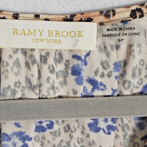 Ramy Brook Size Small Blouse V Neck Leopard Floral Peplum Hem Long Sleeve Top - Picture 2 of 6